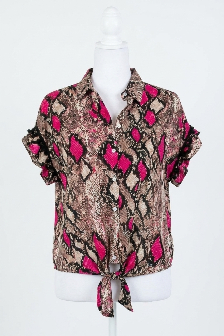 NEW SEE AND BE SEEN snake skin front tie top in pink